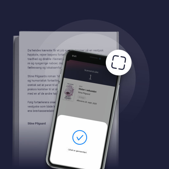 Billedet viser en mobiltelefon med biblioteksappen åben