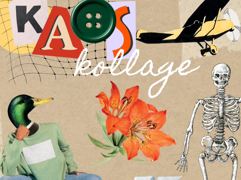 Billedet viser en tegnet kollage med bl.a. et skelet, en papirflyver og en and oven på et fjernsyn
