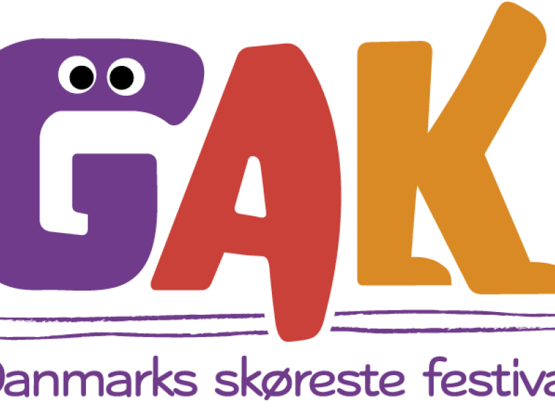 Billedet viser et logo for GAK, hvor G'et har øjne. Nedenunder står der: Danmarks skøreste festival