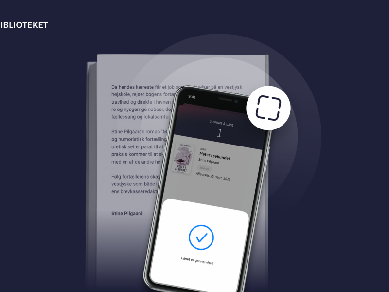 Billedet viser en mobiltelefon med biblioteksappen åben