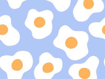 Billedet viser en masse tegnede spejlæg på en lyseblå baggrund