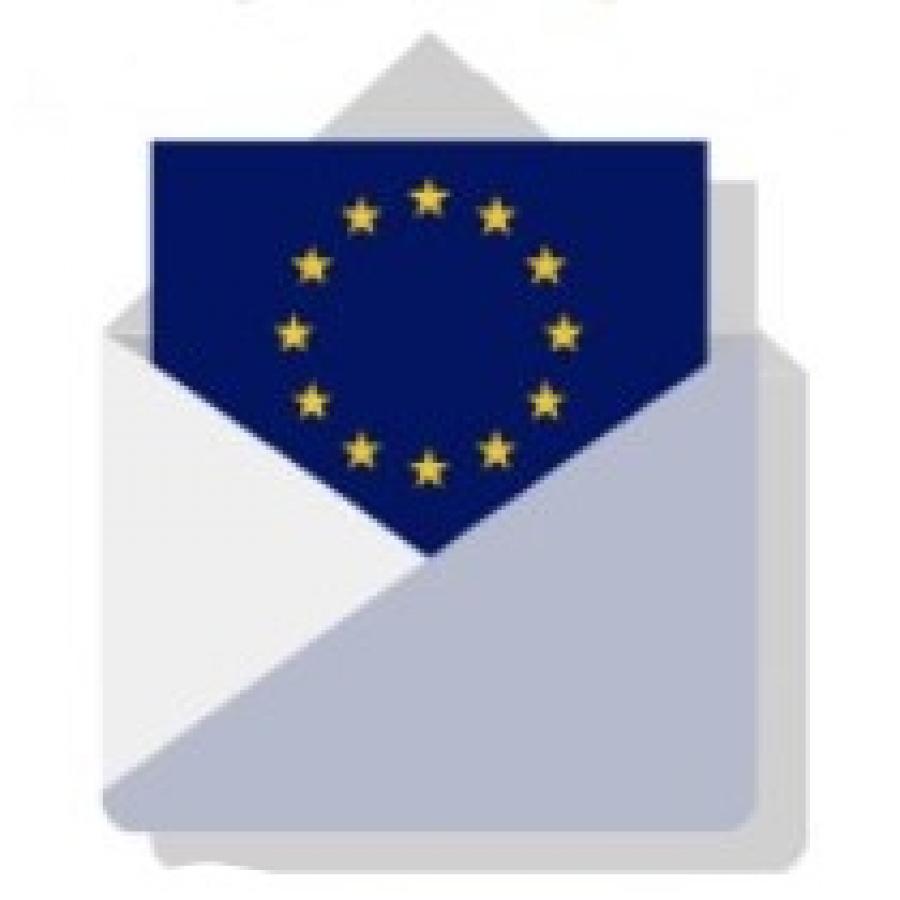 En kuvert med et EU-flag illustrerer på fornemste vis, at du kan modtage et nyhedsbrev 
