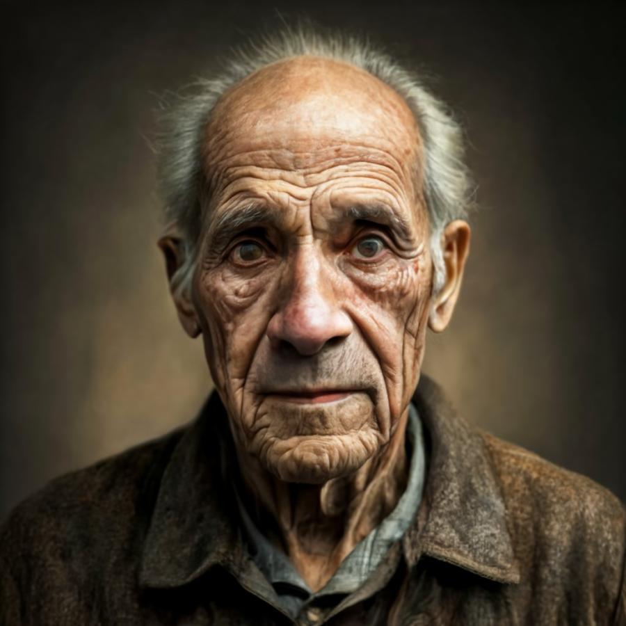 Ældre mand, der ser lidt trist ud - billedet er skabt ved brug af kunstig intelligens