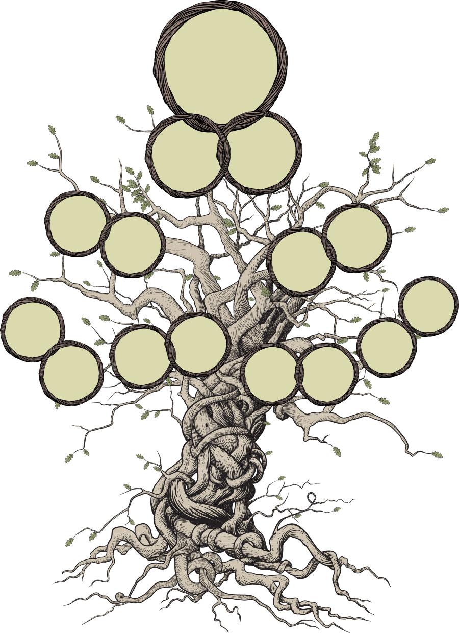 En tegning af et træ, der garanteret skal symbolisere et stamtræ. Der er i hvert fald både træ og stamme